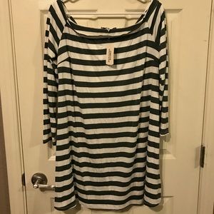 Stripe off the shoulder dress Olive/cream XL NWT!